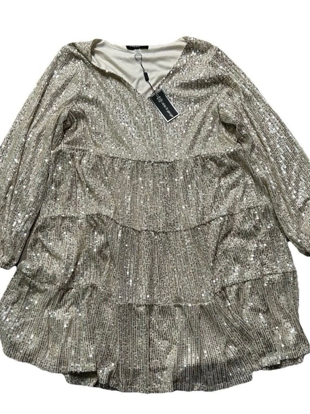 NWT Women’s Cable & Gauge Champagne Sequin Long Sleeve Dress Large New Years Eve